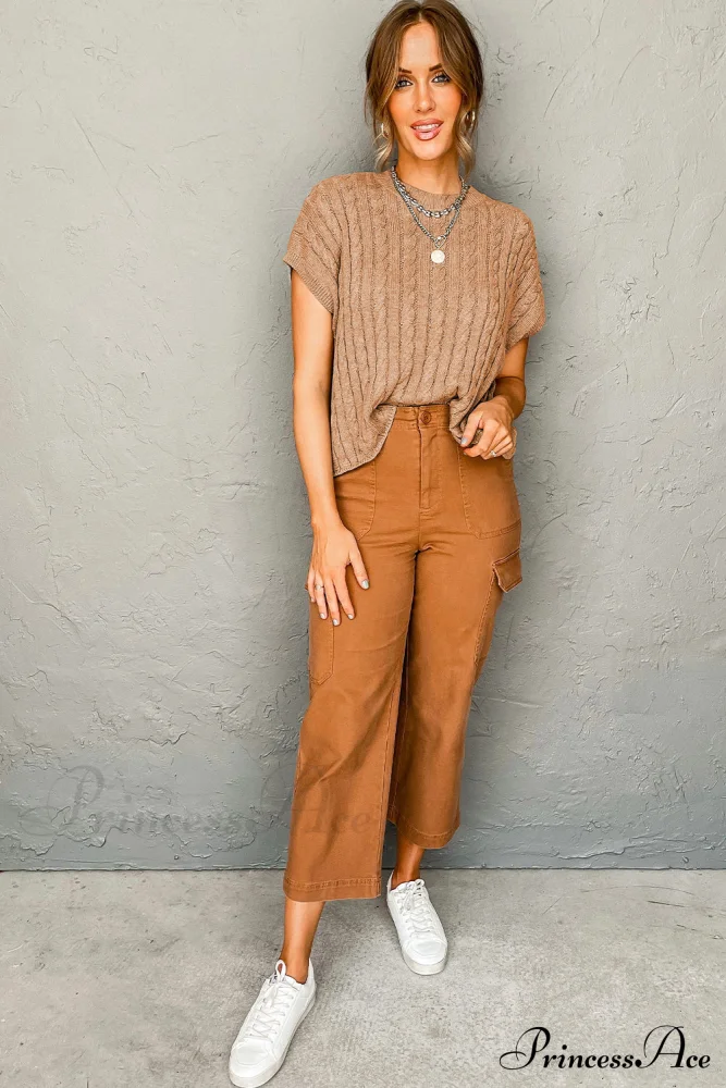 Arm French Knit Beige Brief Cable Sweater - Image 5