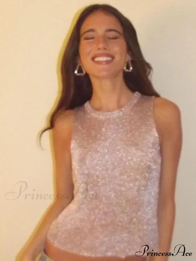 Women's Sleeveless Slim Fit See-Through Vest Corect Sequin Scoop Neck Glitter Outfits Tank top - Image 3