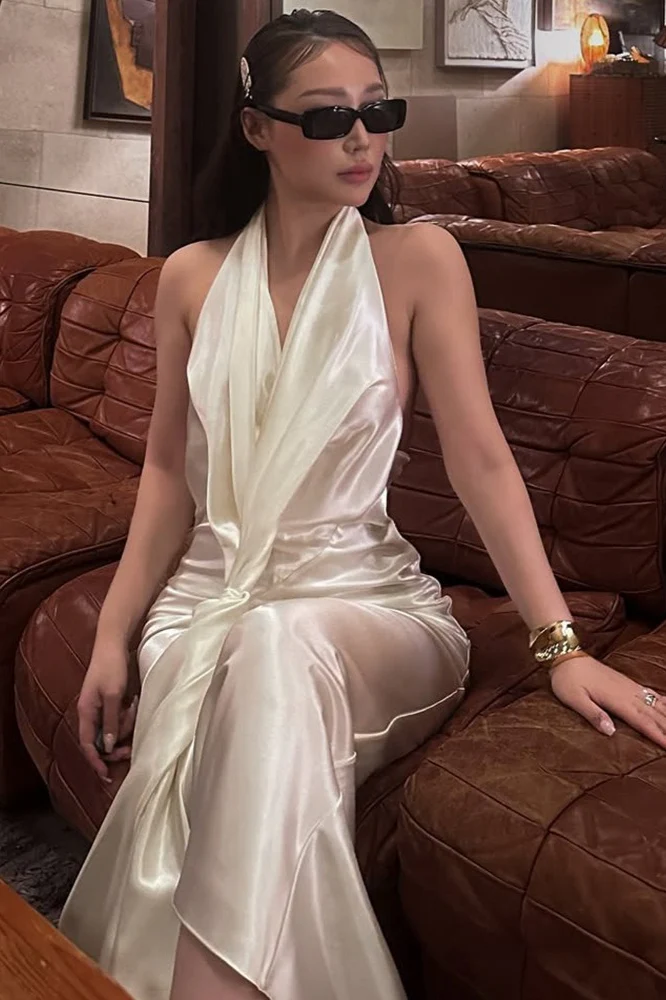 Elegant Draped Neck Backless Slit Long Prom Dress - Image 3