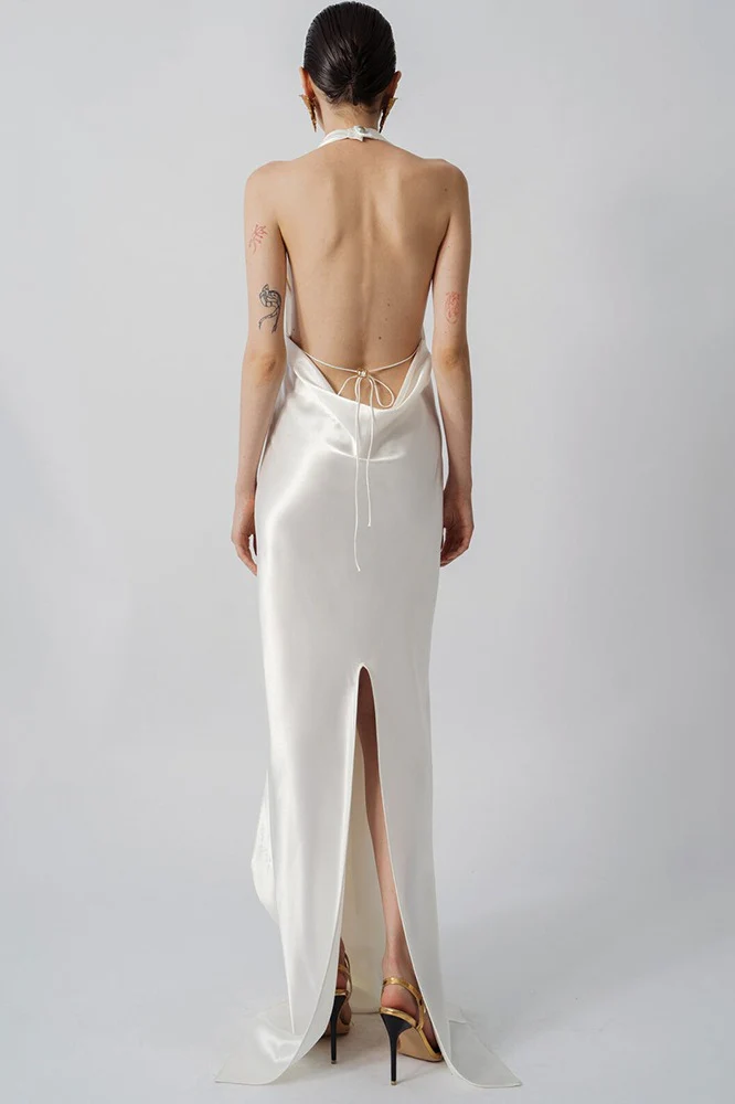 Elegant Draped Neck Backless Slit Long Prom Dress - Image 5