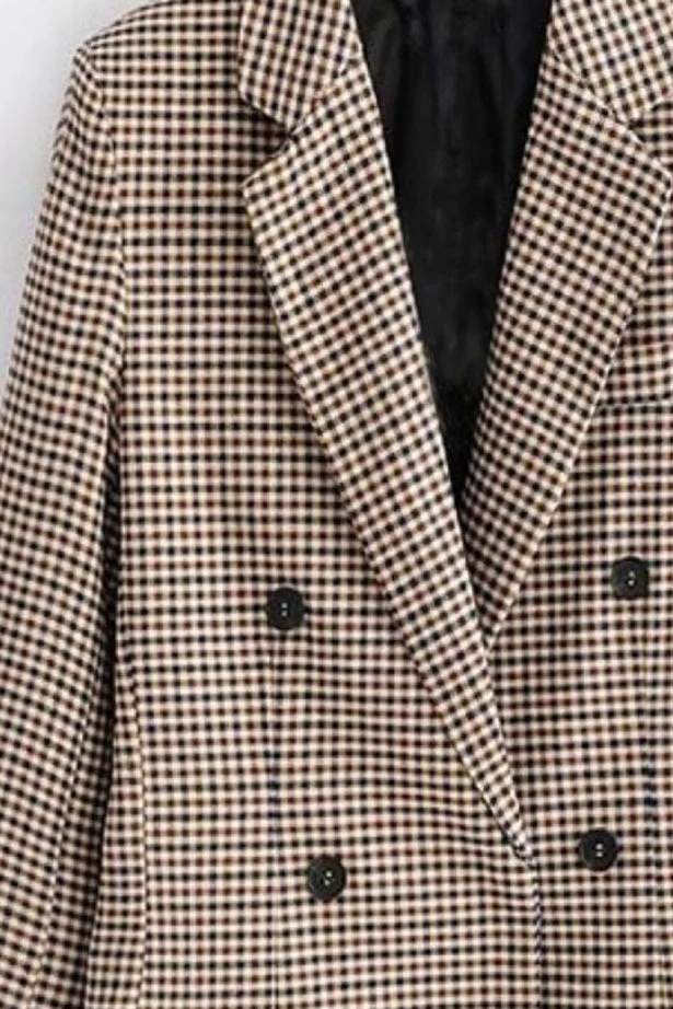 Checkered Office Long Sleeve Blazer - Image 4