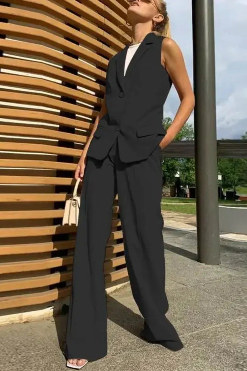 Flowy Wide-Leg Pant with Matching Vest Blazer - Image 3