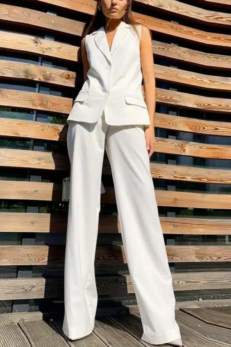 Flowy Wide-Leg Pant with Matching Vest Blazer - Image 4