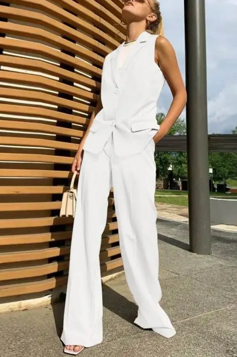 Flowy Wide-Leg Pant with Matching Vest Blazer - Image 6