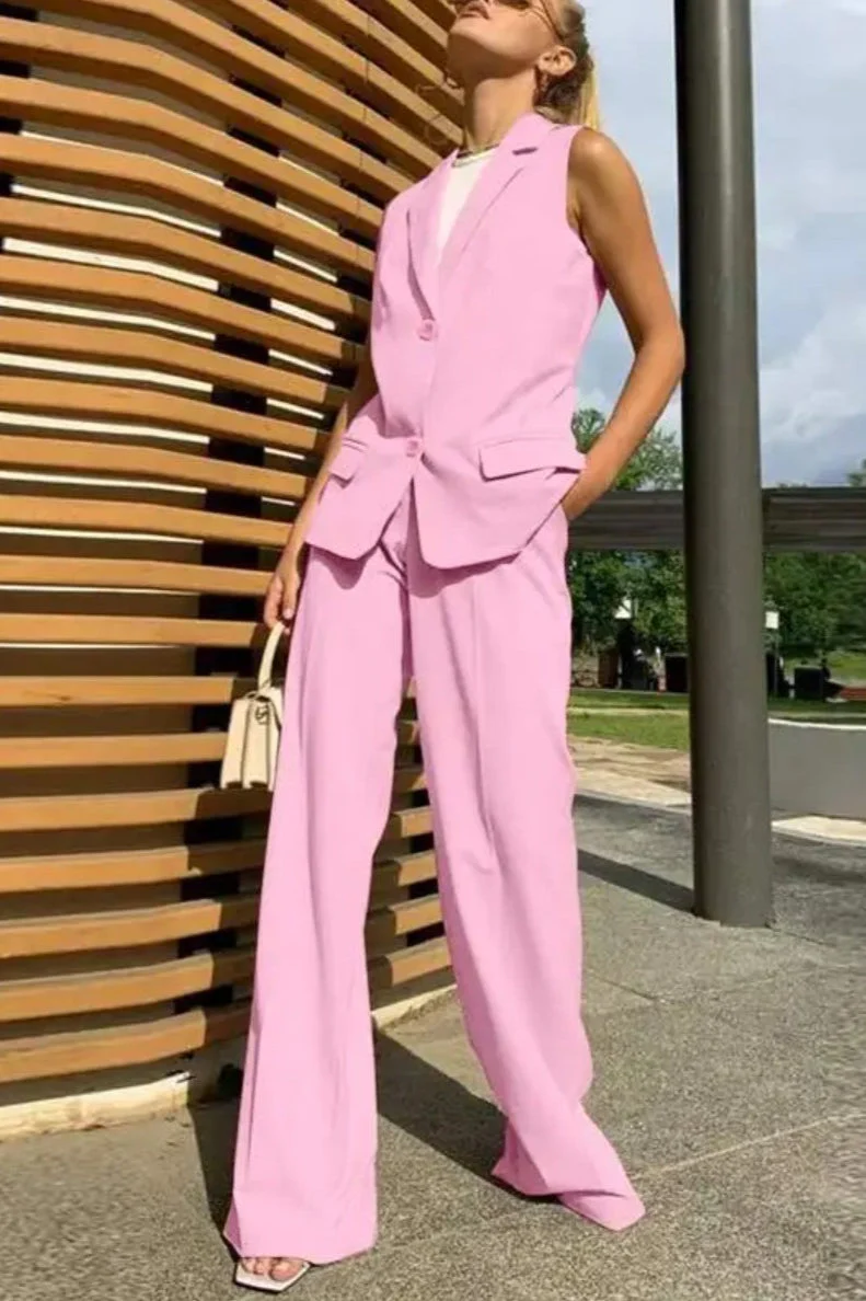 Flowy Wide-Leg Pant with Matching Vest Blazer - Image 9