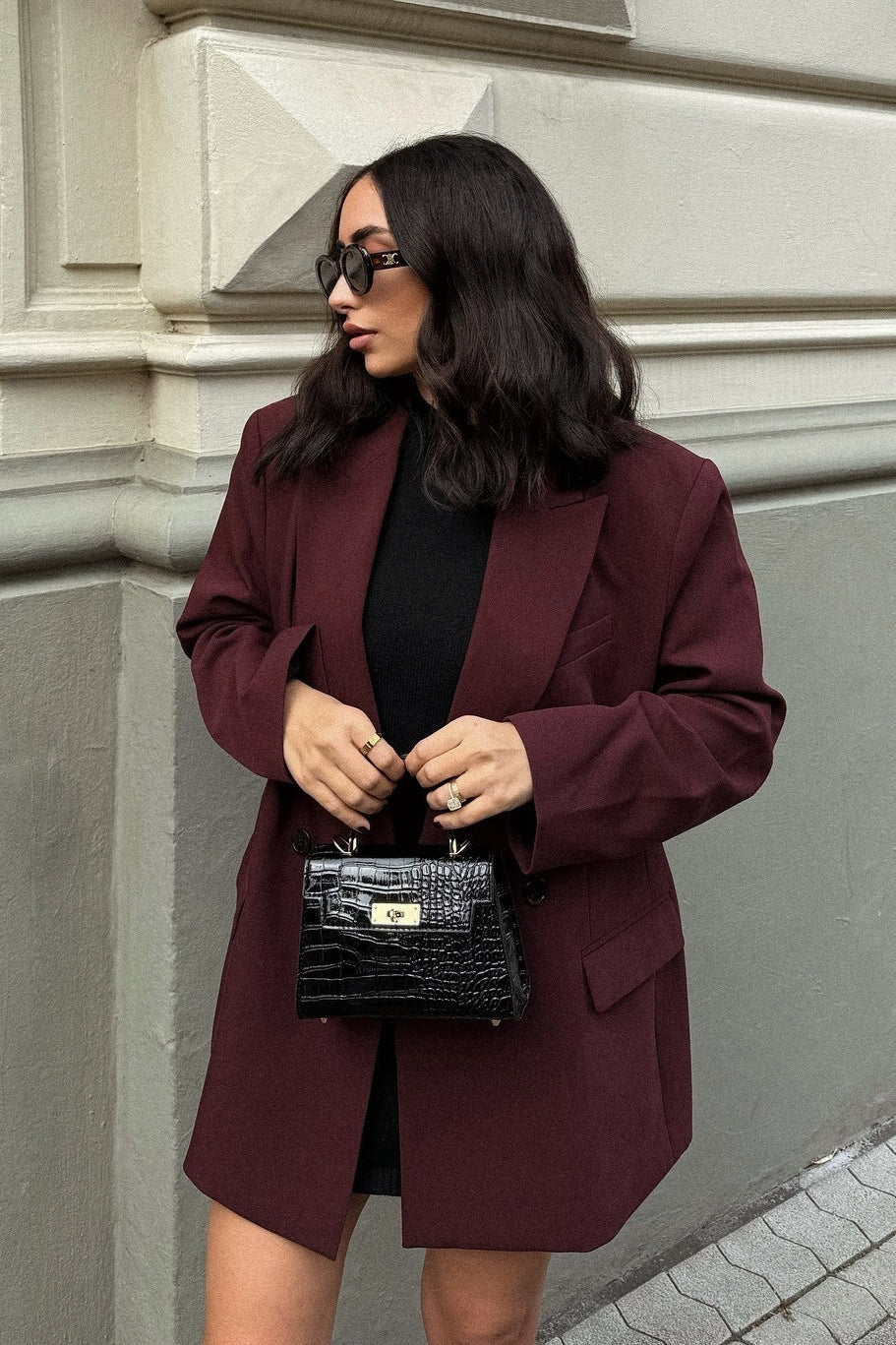 Oversized Wide Lapel Structured Blazer - Image 3