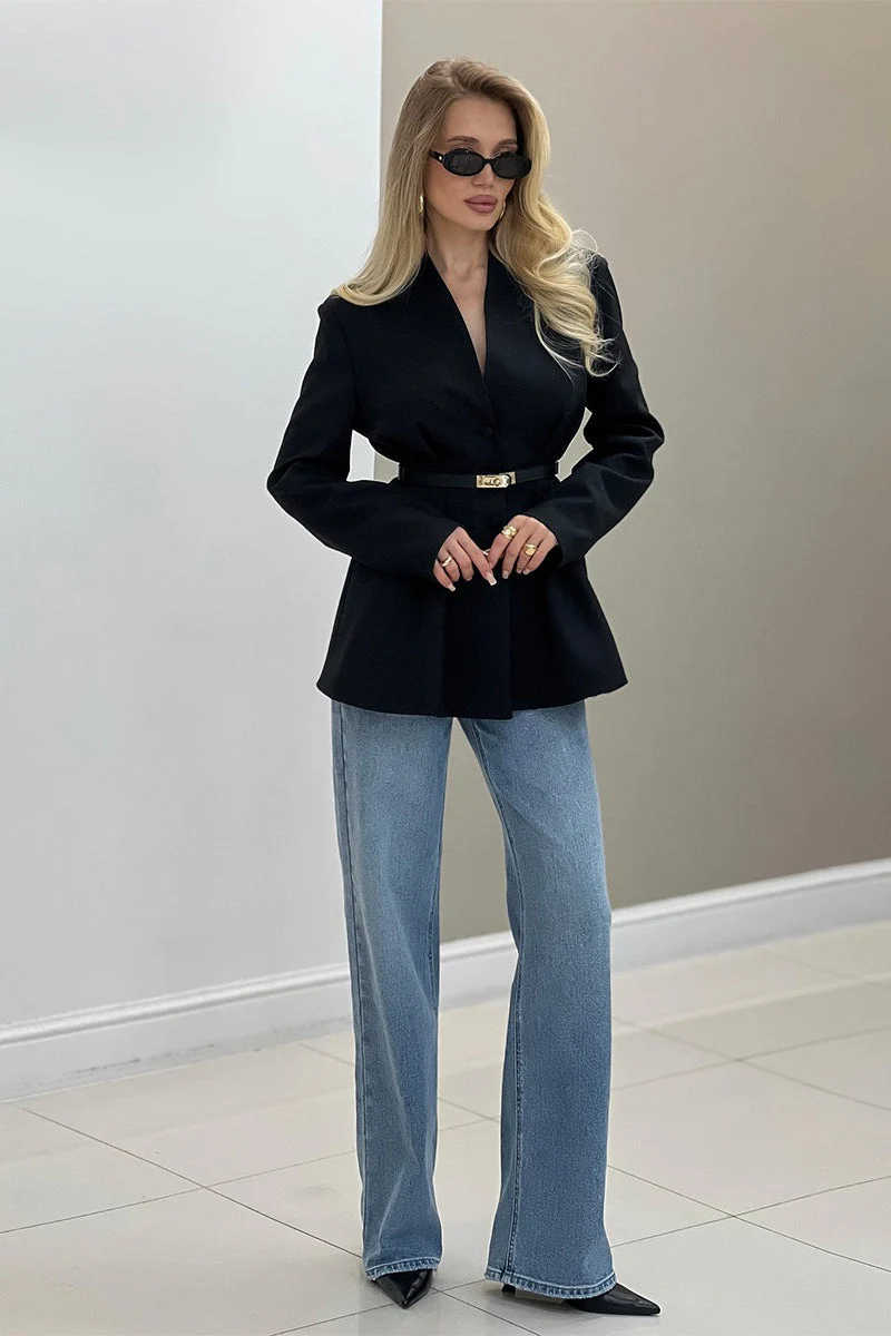 V Neck Waist Detail Blazer - Image 12