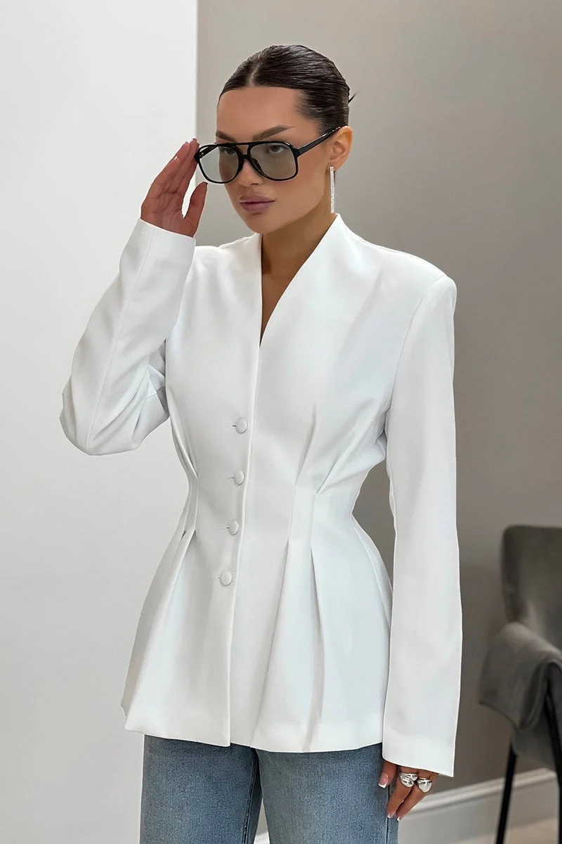 V Neck Waist Detail Blazer - Image 6