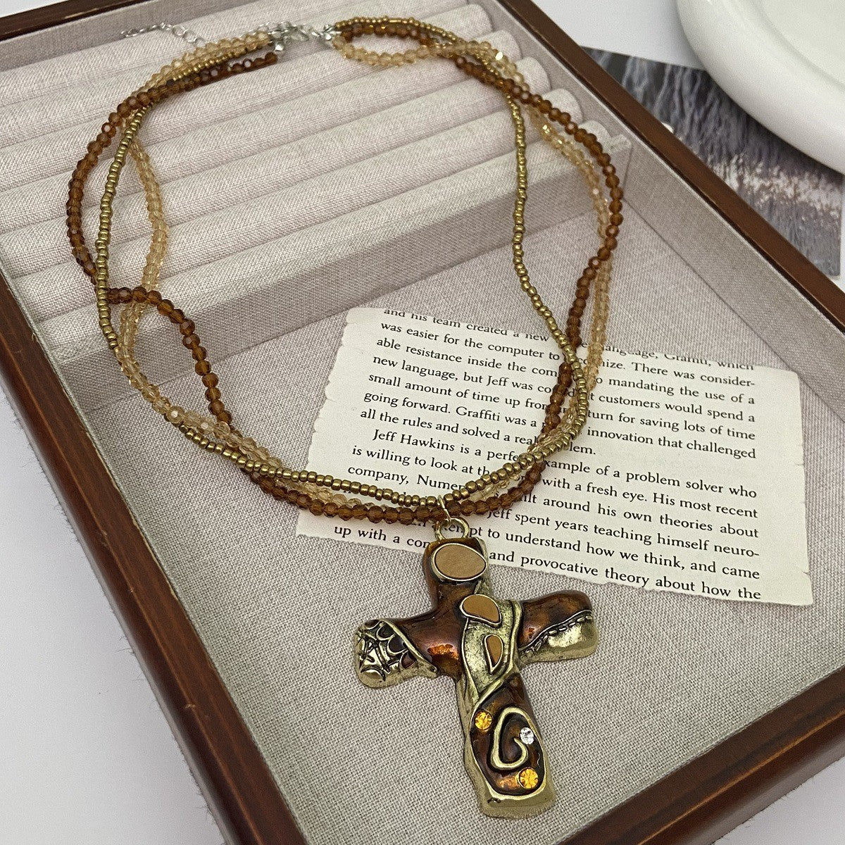 Gothic Cross Multi Layer Beaded NeckLace - Image 4