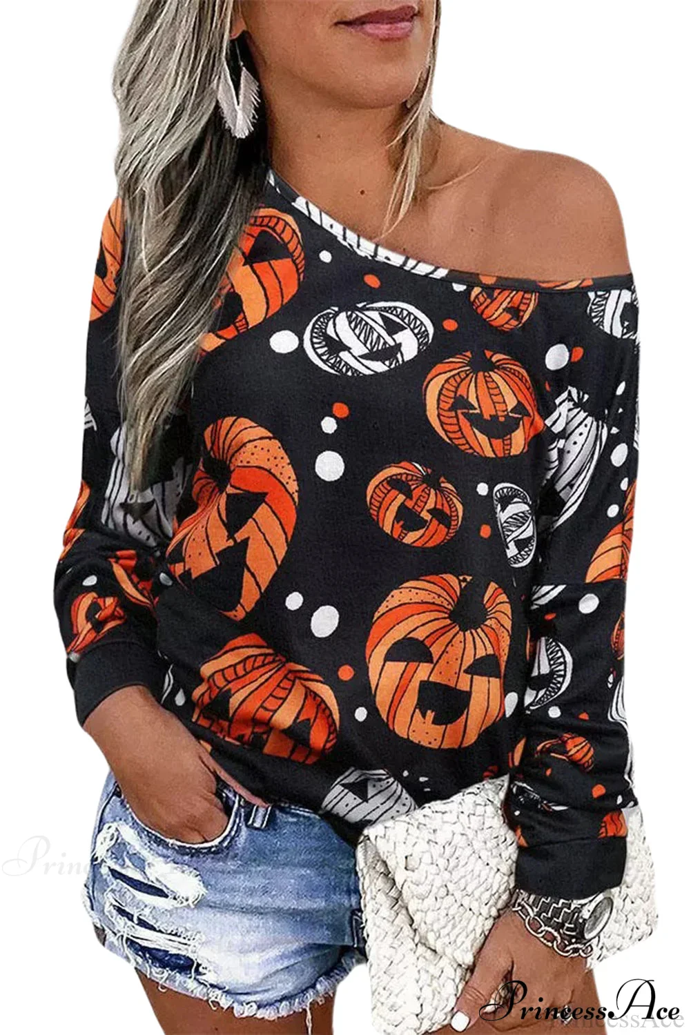 Graphic Shoulder Jack-O'-Lantern One Sweatshirt - Image 4