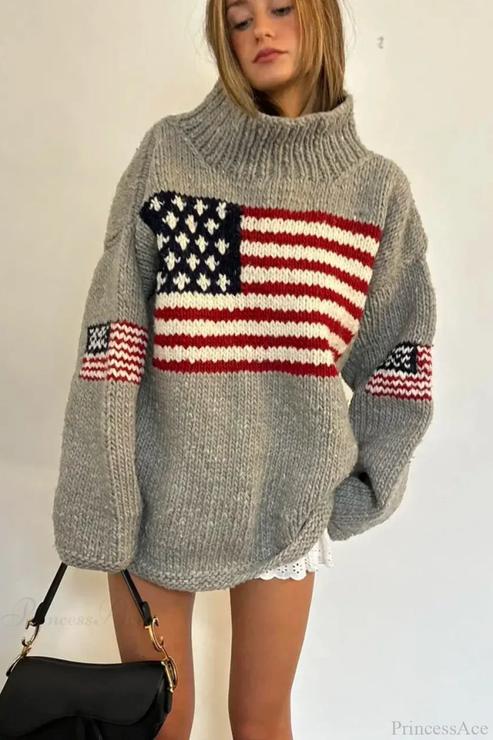 Harajuku Retro US Flag High Neck Sweater - Image 3