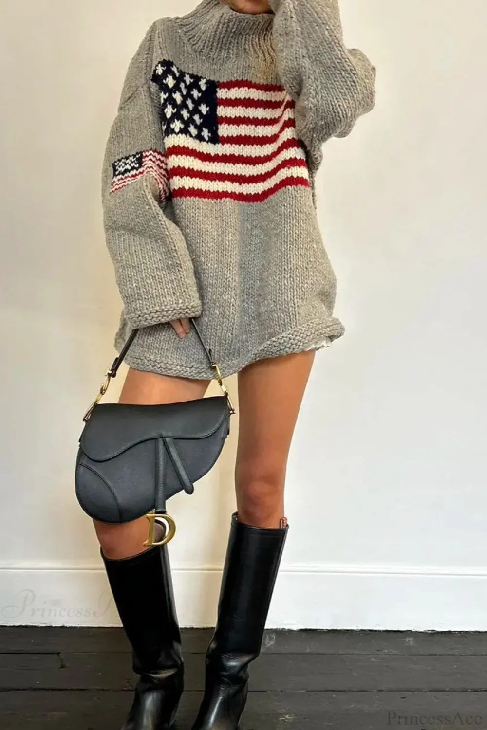 Harajuku Retro US Flag High Neck Sweater - Image 5