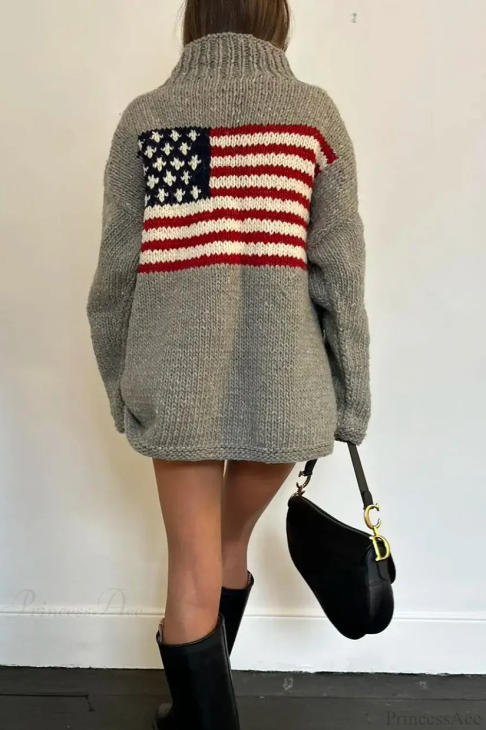 Harajuku Retro US Flag High Neck Sweater - Image 6