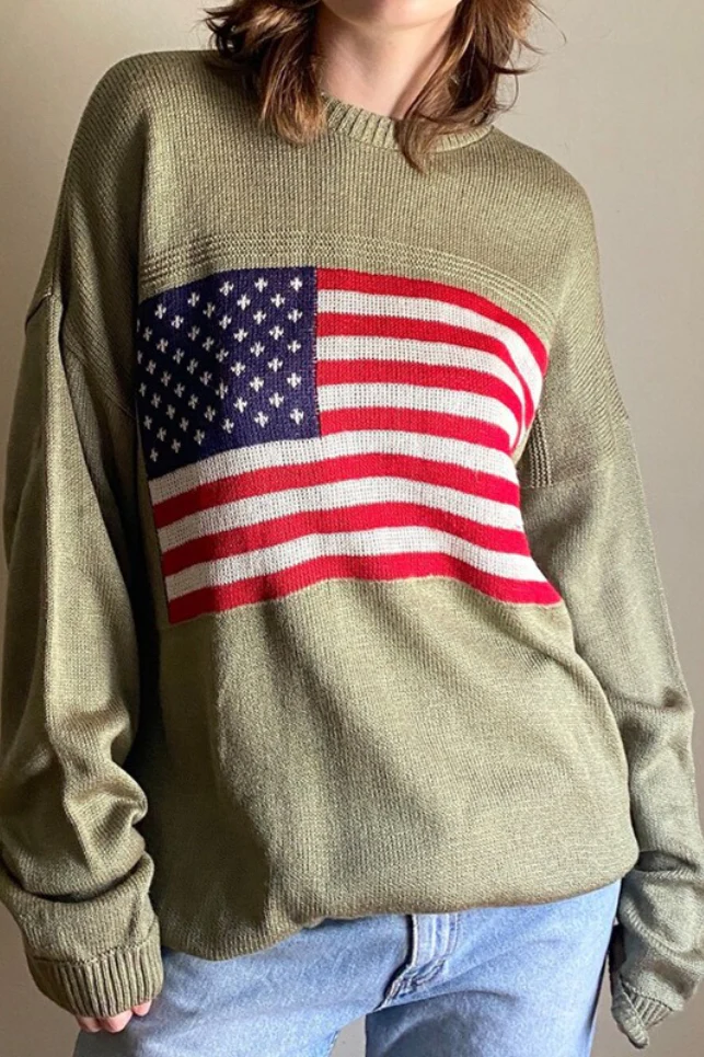 Harajuku Retro US Flag High Neck Sweater - Image 7