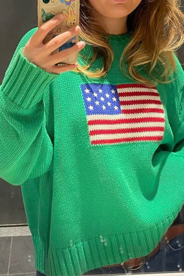 Harajuku Retro US Flag High Neck Sweater - Image 9