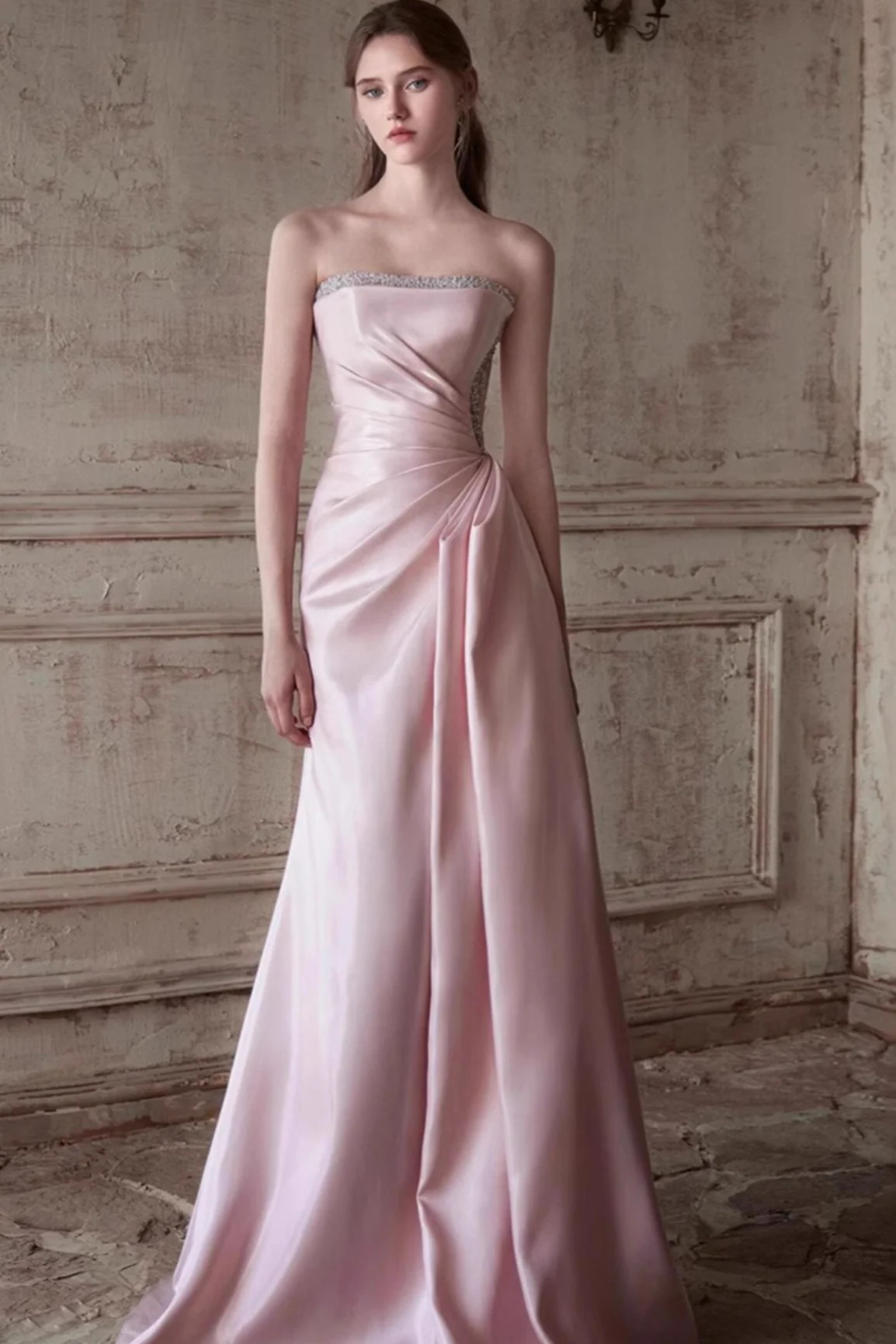 Pink Strapless Elegant Waist Slimming Prom Dress - Image 3