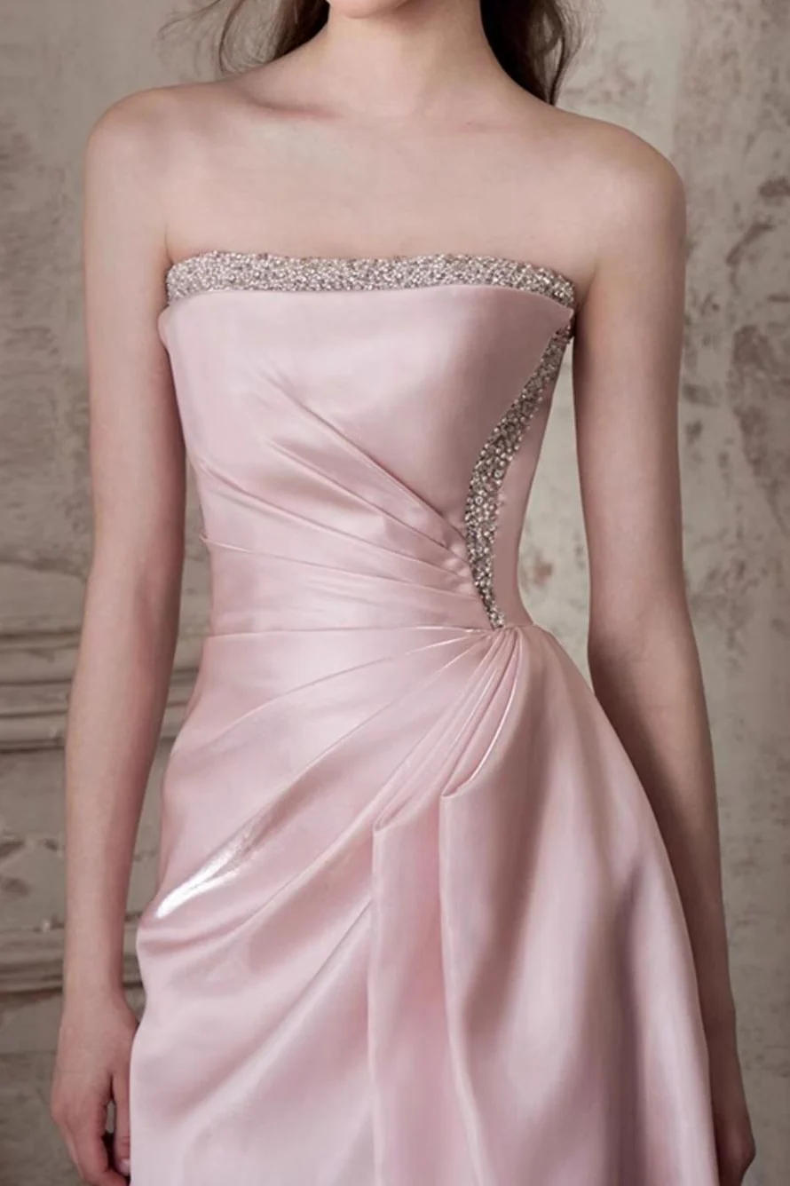 Pink Strapless Elegant Waist Slimming Prom Dress - Image 4