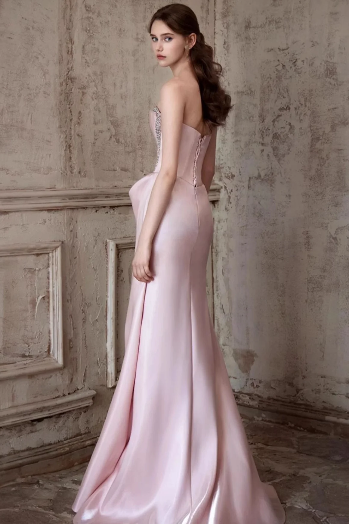 Pink Strapless Elegant Waist Slimming Prom Dress - Image 6