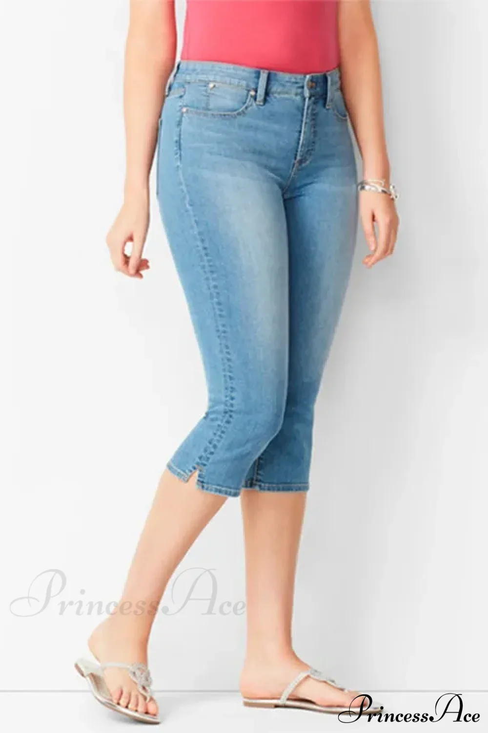 Skinny Knee Length Woman's Cropped Trousers Women Elastic High Waist Mom Oversize Blue Denim Pants Ladies Jean - Image 4