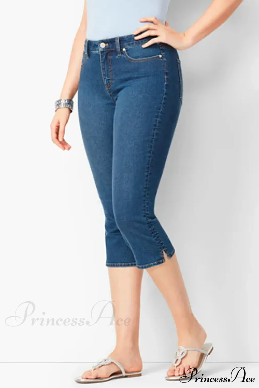 Skinny Knee Length Woman's Cropped Trousers Women Elastic High Waist Mom Oversize Blue Denim Pants Ladies Jean - Image 7