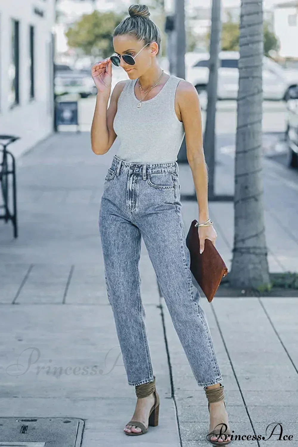 Slim Fit High-Waist Vintage Streetwear Casual Blue Denim Jean - Image 3