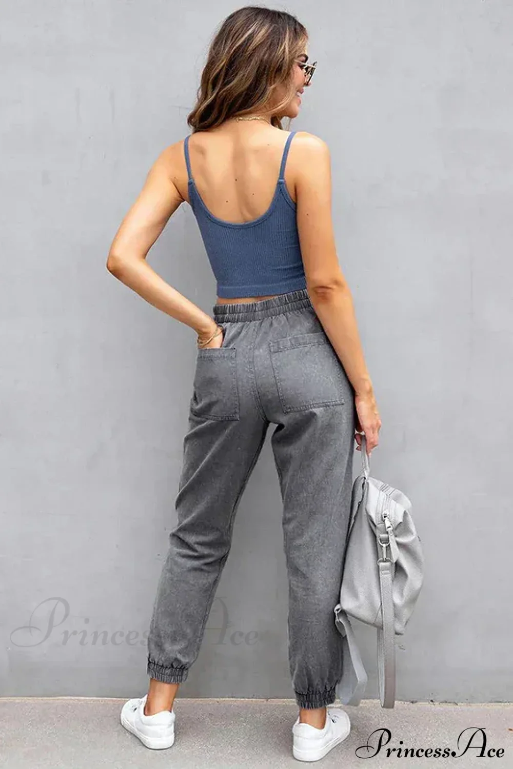 Stretch Women High Waist Wide Leg Casual Fashion Pocket Drawstring Women Clothing Mom Jean - Image 3