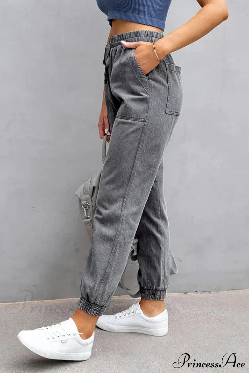 Stretch Women High Waist Wide Leg Casual Fashion Pocket Drawstring Women Clothing Mom Jean - Image 5