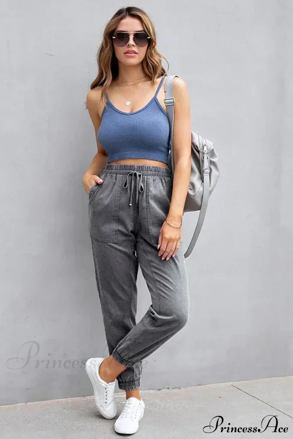Stretch Women High Waist Wide Leg Casual Fashion Pocket Drawstring Women Clothing Mom Jean - Image 6