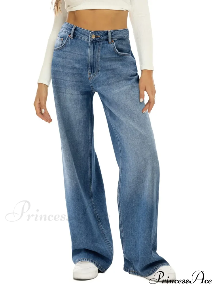 Vintage High Waist Wide Leg Blue Baggy Streetwear Harajuku Straight Fashionable Casual Elegant Stylish Jean - Image 5