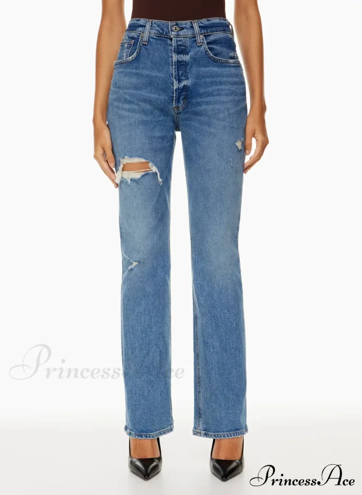 High Waist Loose Ripped Holes Streetwear Straight Ladies Denim Jean - Image 5