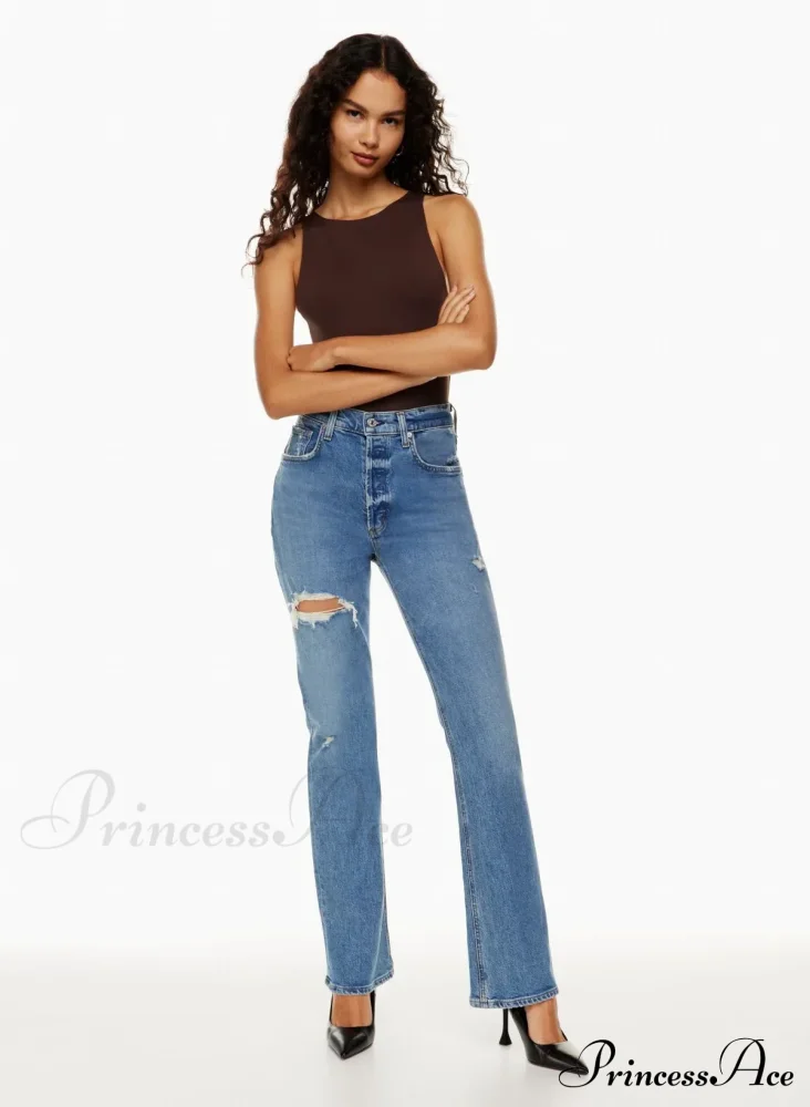 High Waist Loose Ripped Holes Streetwear Straight Ladies Denim Jean - Image 6