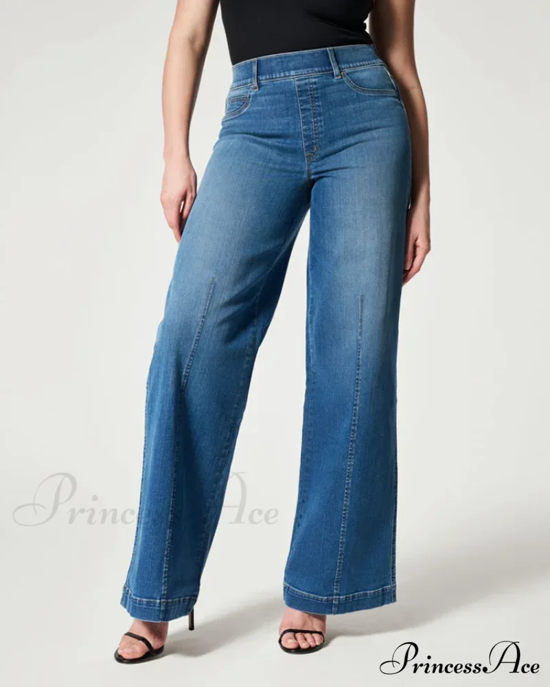 Straight Leg Stretch Fit High Waist Wide Indigo Lounge Stylish Jean - Image 4