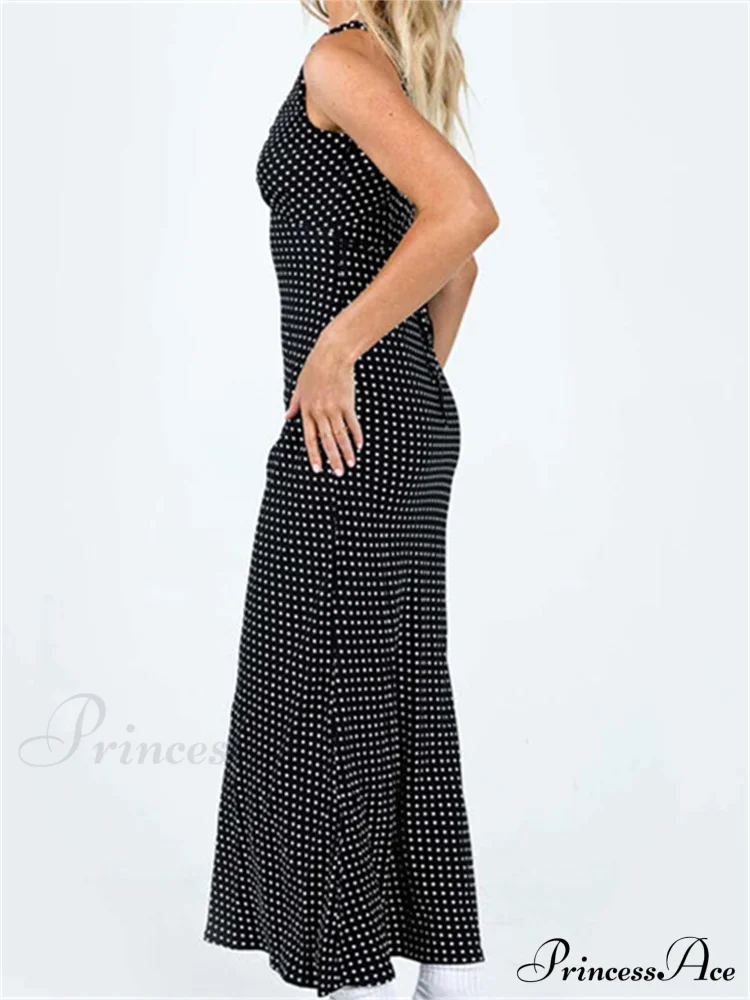 Women Summer Slim Tank Dot Print Sleeveless Deep V-Neck Bodycon Ankle Length Female Vestidos - Image 6