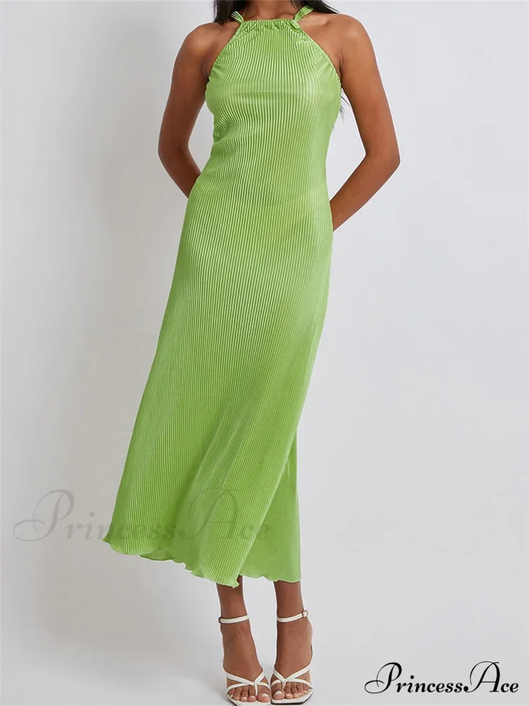 Women Cocktail Solid Color Halter Neck Sleeveless Off Shoulder Ruched Summer Evening Party Vestidos - Image 4