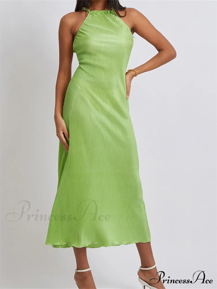 Women Cocktail Solid Color Halter Neck Sleeveless Off Shoulder Ruched Summer Evening Party Vestidos - Image 5