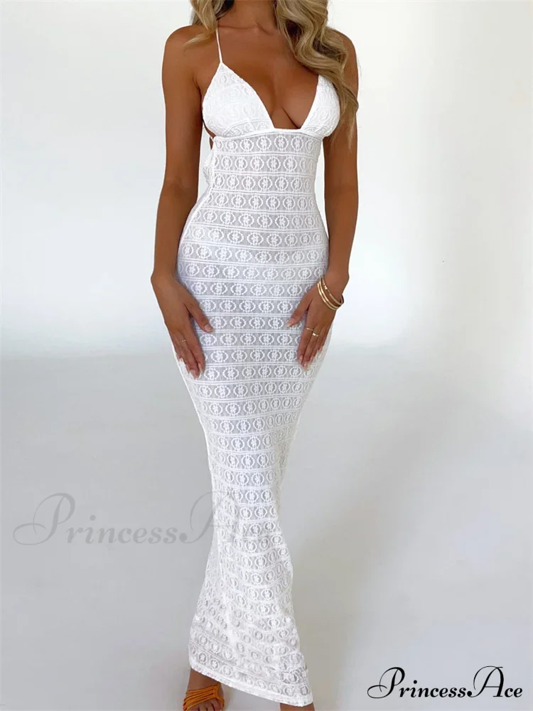 Sexy Women Mesh Sheer See Through Lace Patchwork Backless Deep V-neck Slim Fit Party Beachwear - Image 5