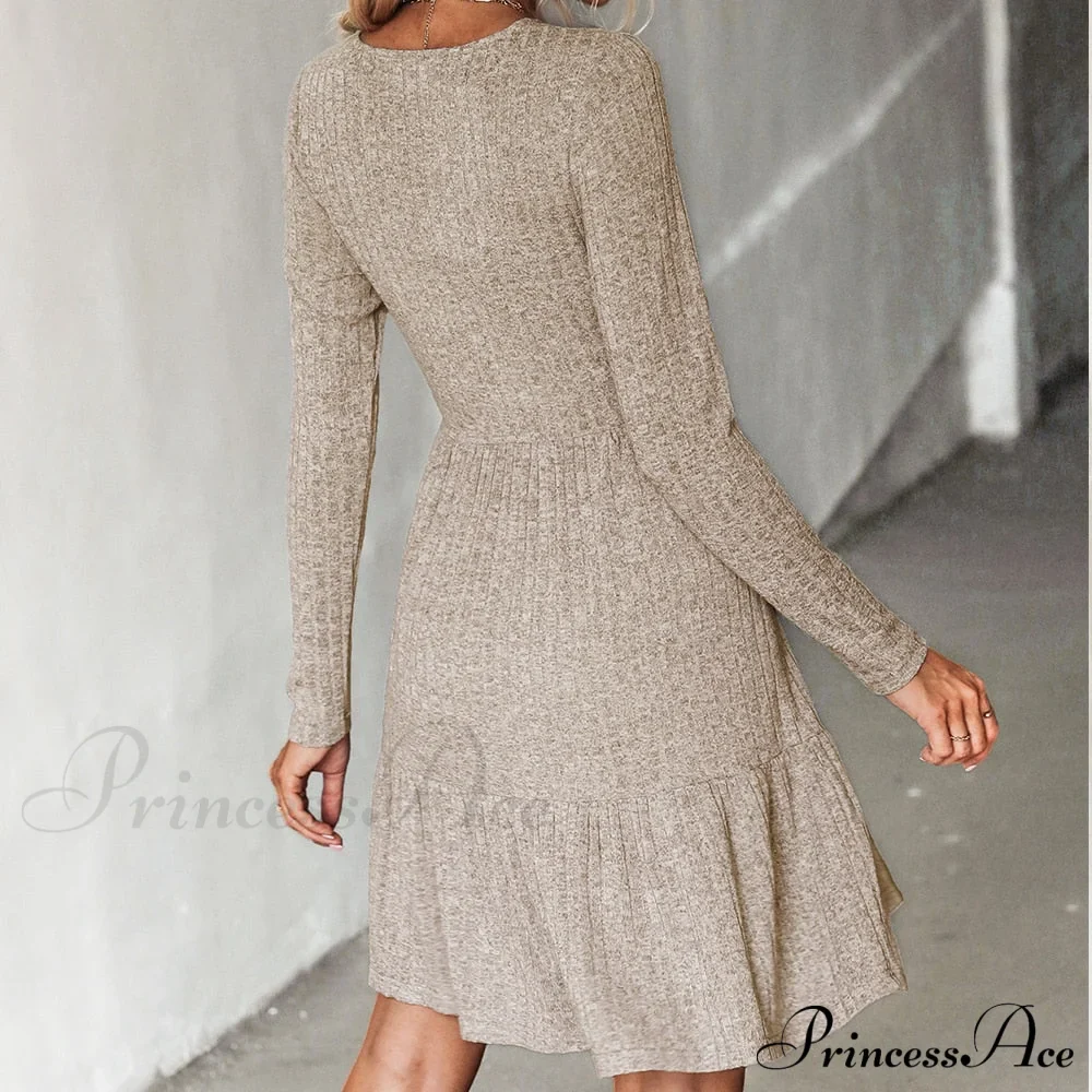 Grey Sexy V-neck Long Sleeve Party Dress - Image 7