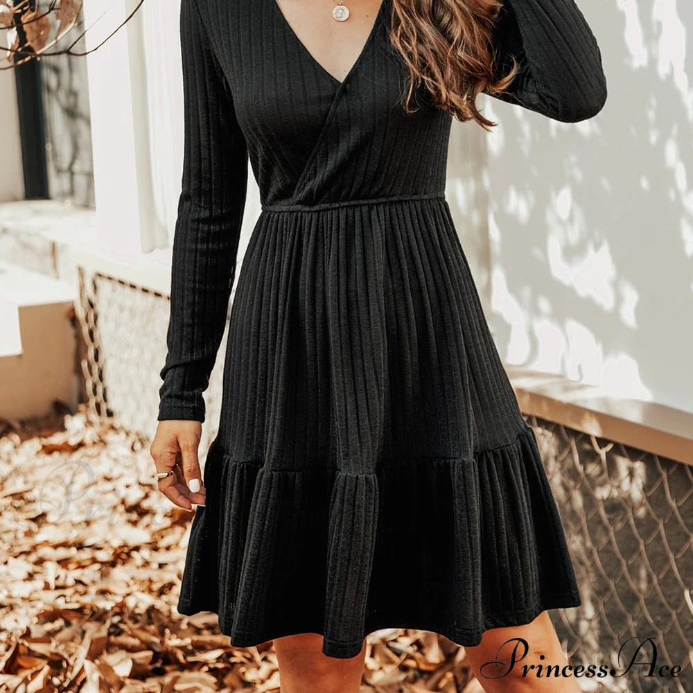 Grey Sexy V-neck Long Sleeve Party Dress - Image 9