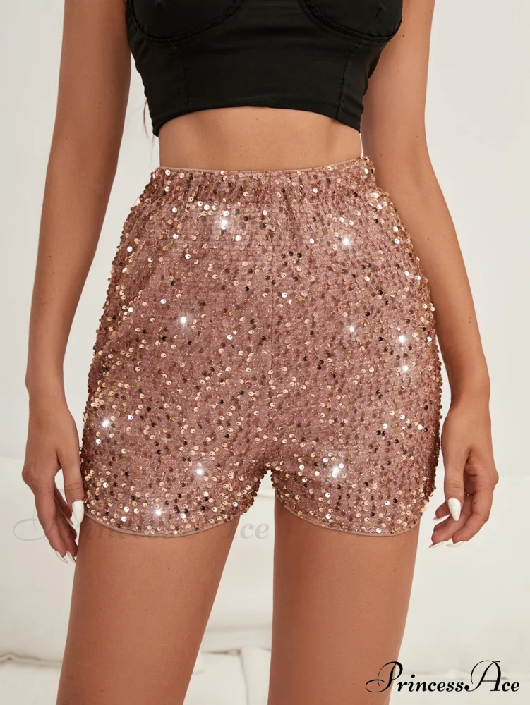 Bling Metallic High Waist Wine Red Skinny Shorts - Image 3