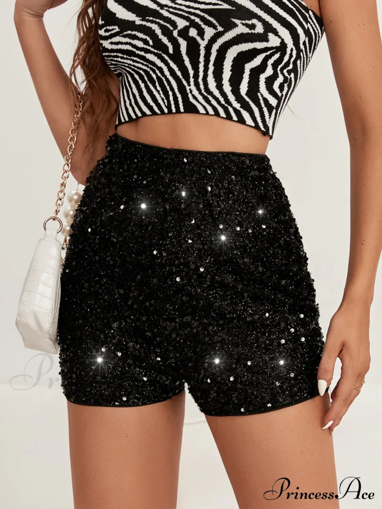 Bling Metallic High Waist Wine Red Skinny Shorts - Image 9