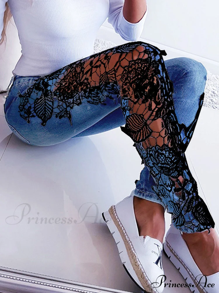 Lace Floral Crochet Hollow-Out Jeans - Image 3