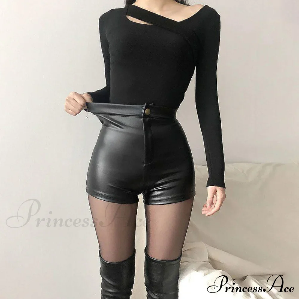 Sexy Black PU Fashion Casual Shorts - Image 3