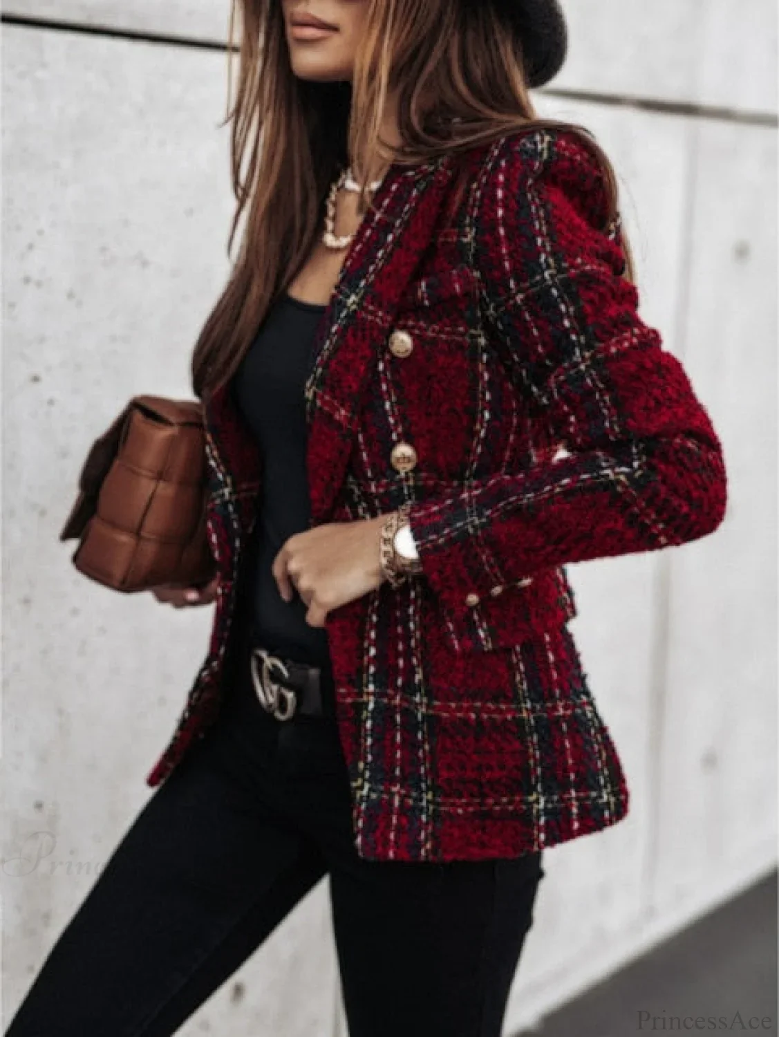 Lady Elegant Double-breasted Check Slim Long-sleeved Blazer - Image 5