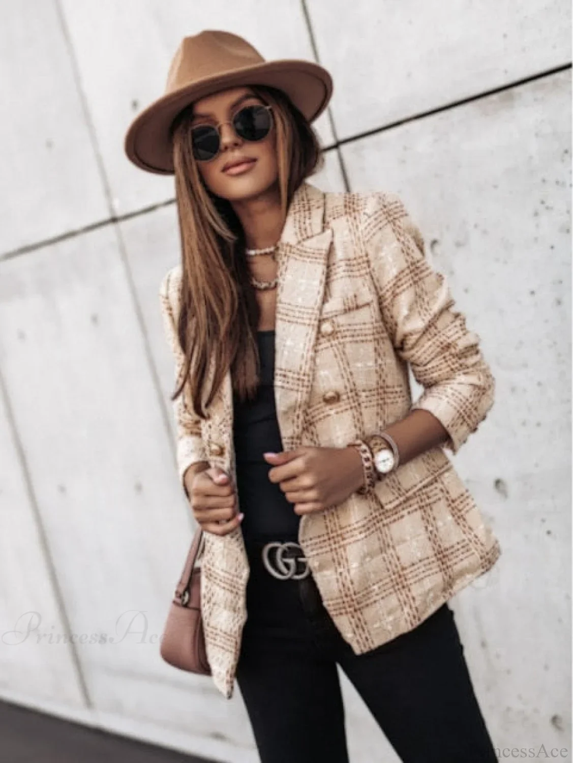 Lady Elegant Double-breasted Check Slim Long-sleeved Blazer - Image 7