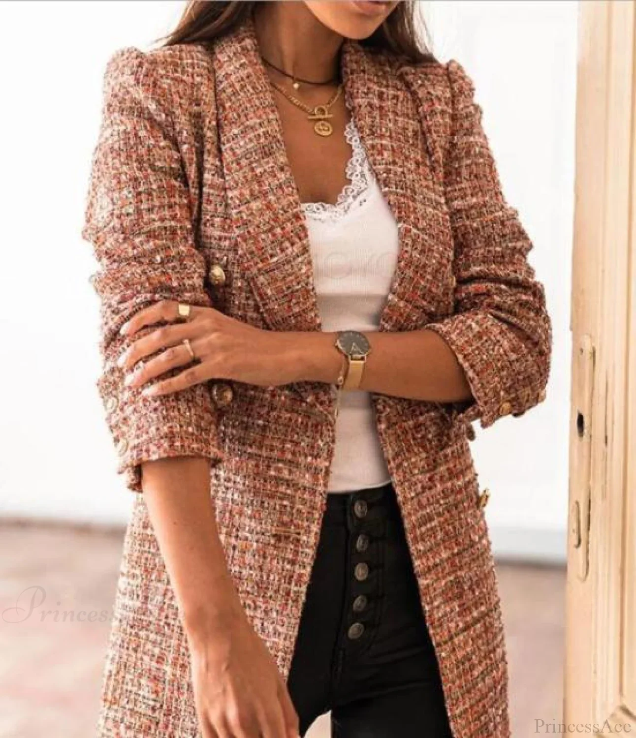 Lady Elegant Double-breasted Check Slim Long-sleeved Blazer - Image 8