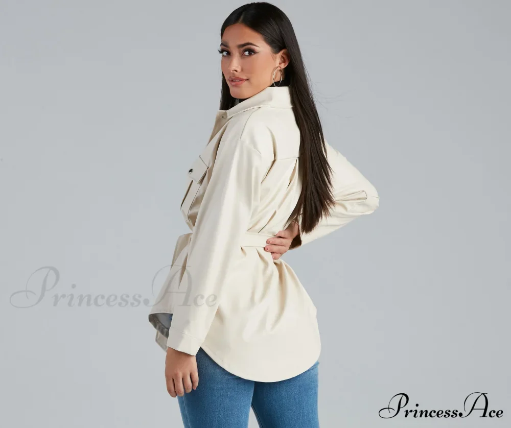 Sleek Trends Faux Leather Tie-Waist Shirt Jacket - Image 7