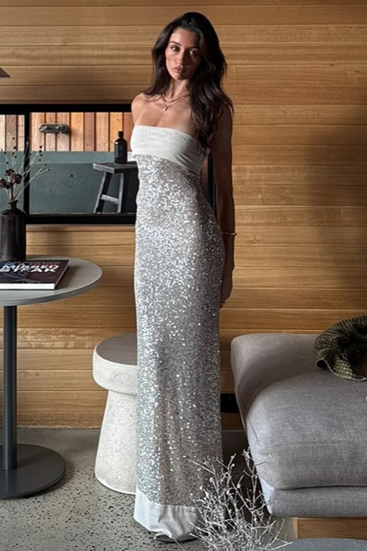 Sexy Strapless Solid Color Slim Fit Long Sequin Prom Dress - Image 7