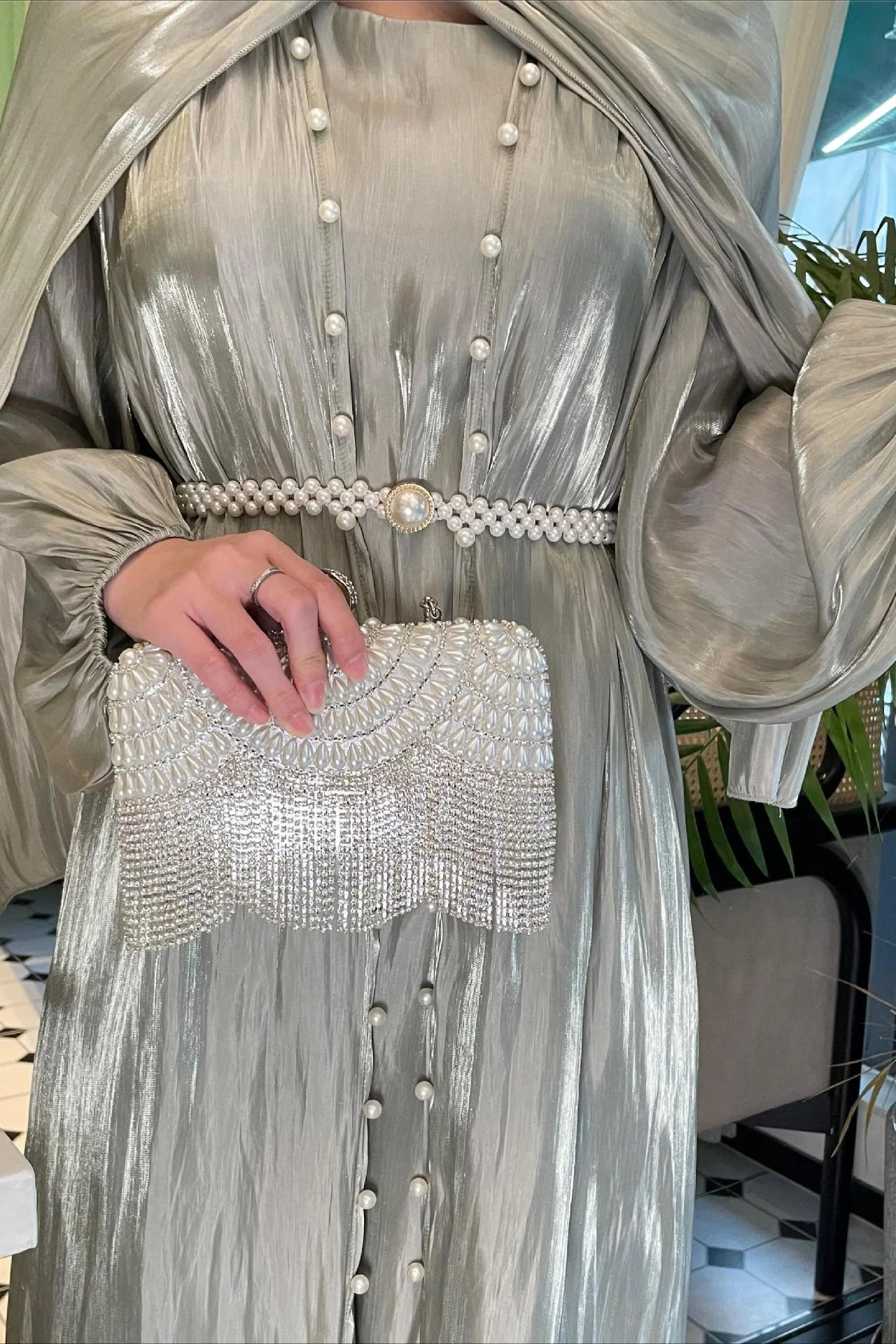 Shimmer Tulle Inner Skirt Outer Skirt Headscarf Three Piece Prom Dress - Image 10