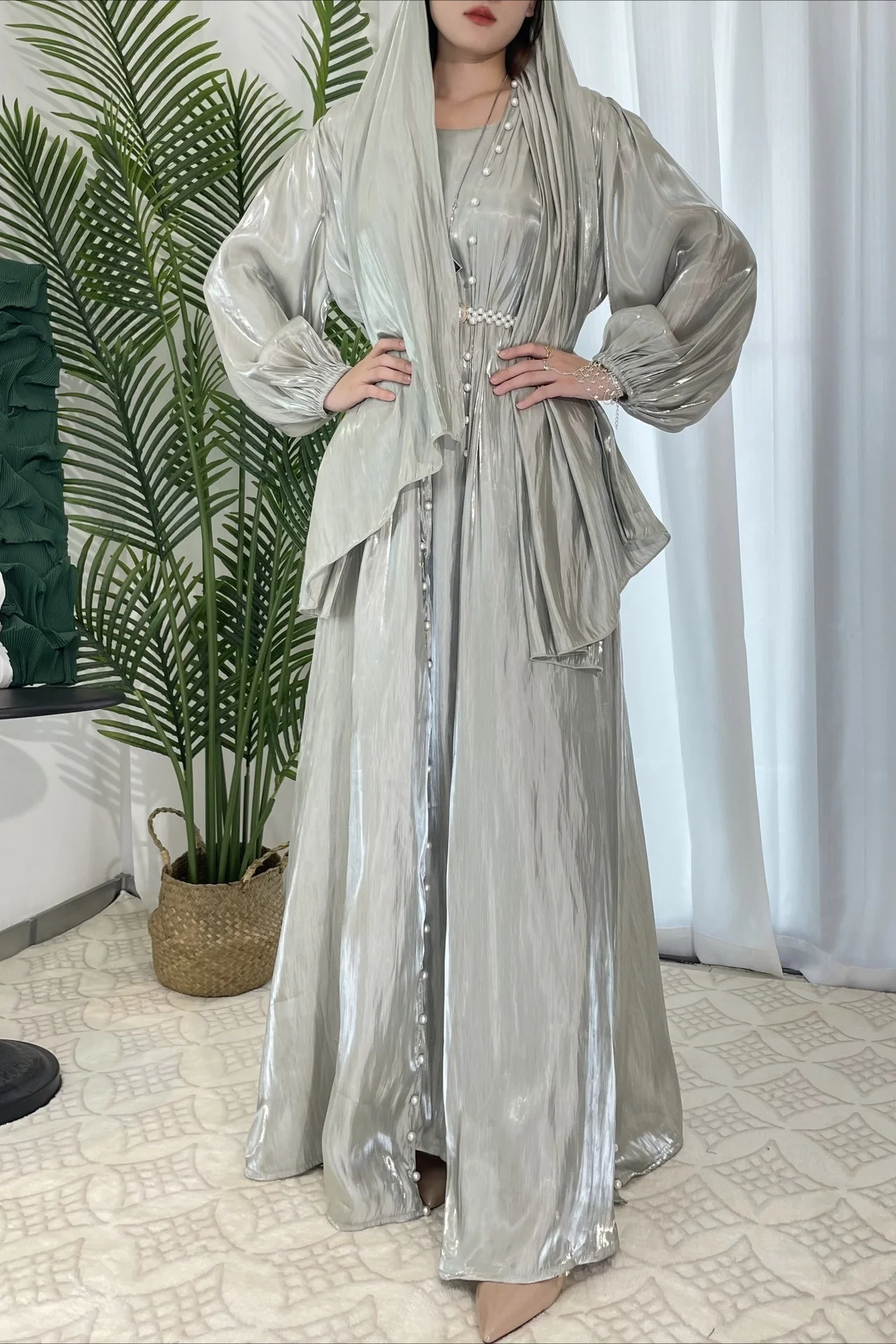 Shimmer Tulle Inner Skirt Outer Skirt Headscarf Three Piece Prom Dress - Image 11