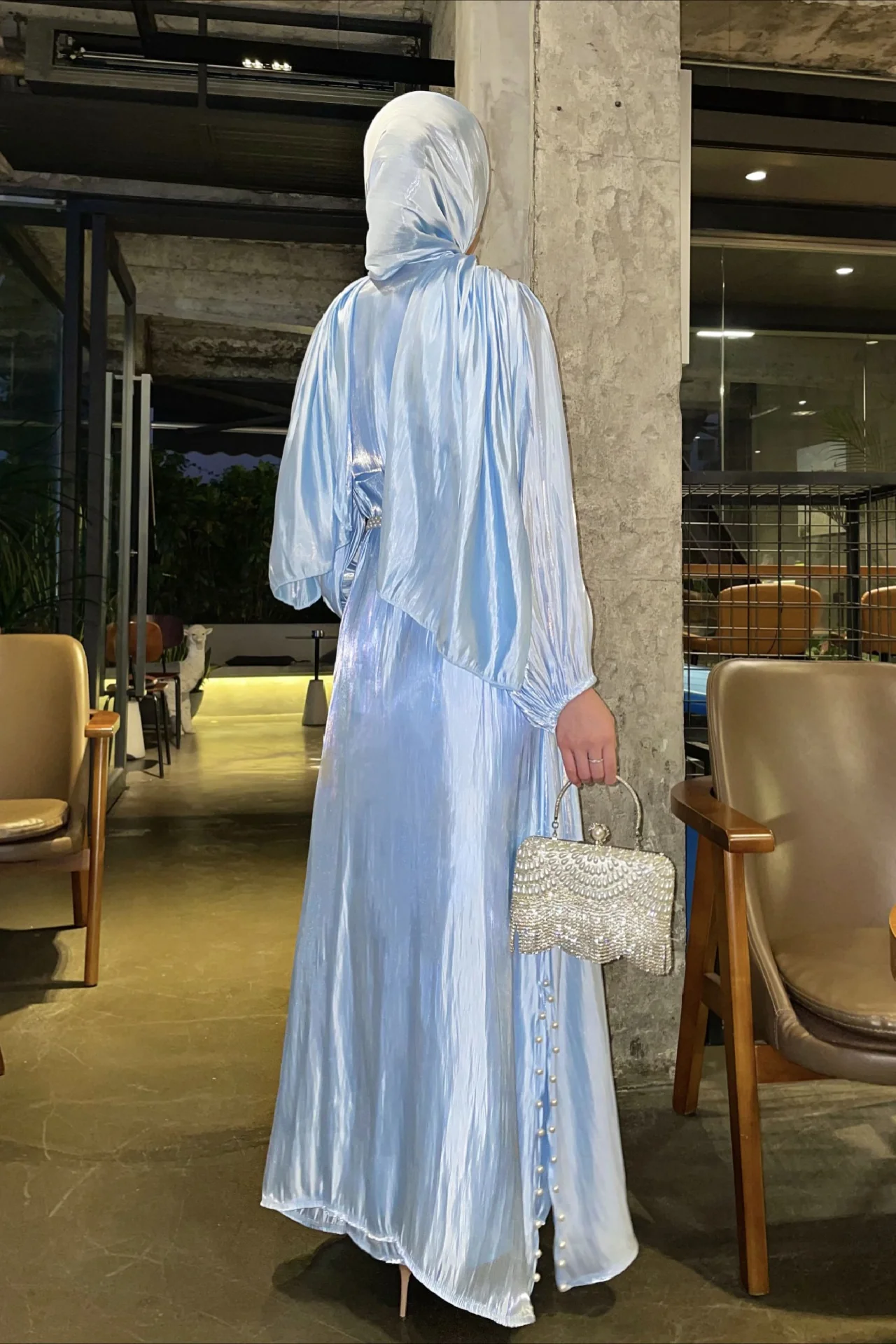 Shimmer Tulle Inner Skirt Outer Skirt Headscarf Three Piece Prom Dress - Image 4